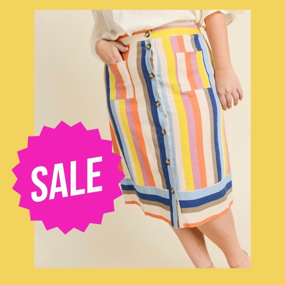 Gilli clothing Dresses & Skirts - Plus Size Gilli Multi-Color Rainbow Strip Button Down Skirt with Pockets